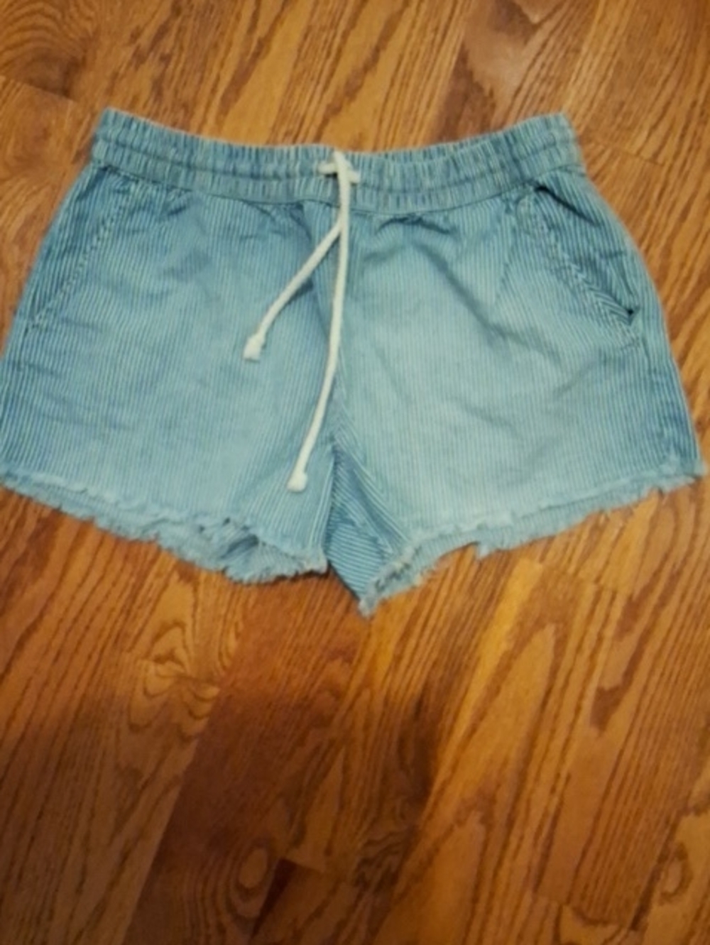 aerie Light Blue Striped High-Rise Drawstring Shorts